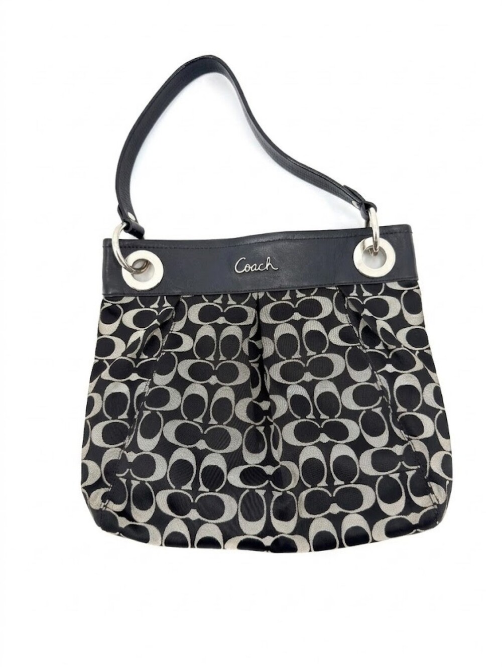 Coach Black & Grey Signature Shoulder Bag EUC